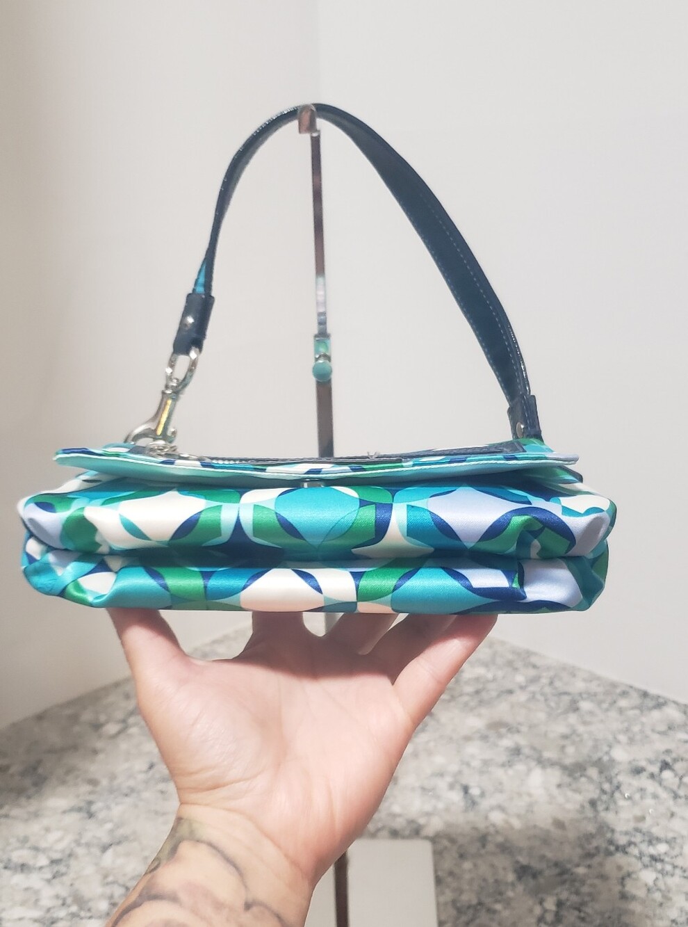 Coach Poppy y2k Blue & Teal Geometric Op Art Kaleidos… - Gem